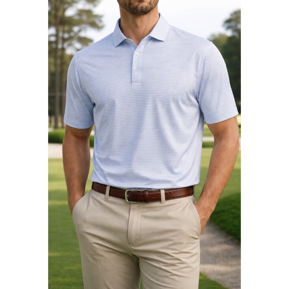 Peter Millar Crown Crafted Polo Shirt Mens 2XL/XXL Blue Stripe Performance Golf